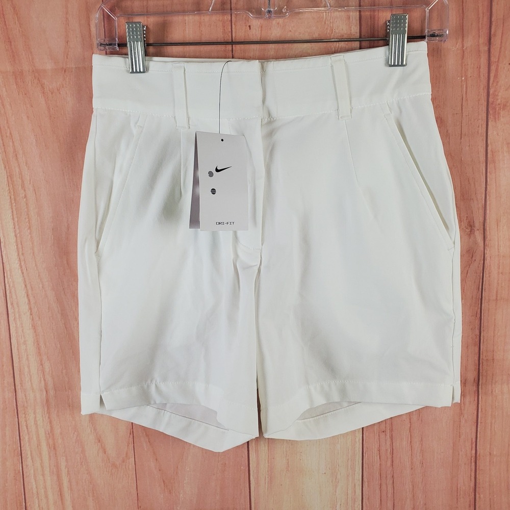 Nike Womens Victory Shorts XS‎ White Logo Just Do It Standard Fit Dri-Fit